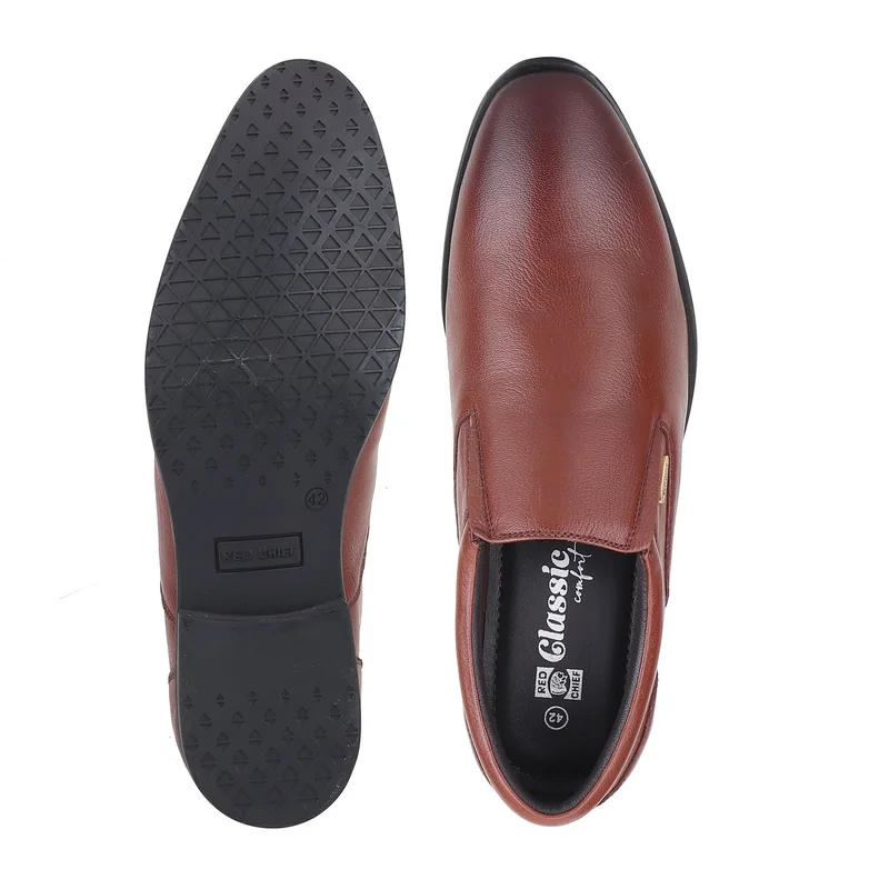 Red Chief حذاء رسمي رجالي مريح من الجلد الطبيعي سهل الارتداء | بني